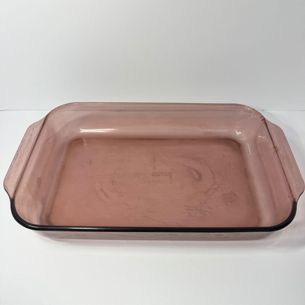 Pyrex Cranberry Glass 13x9x2 Baking Dish 3 Qt Rectangular Roaster 233-S USA VTG